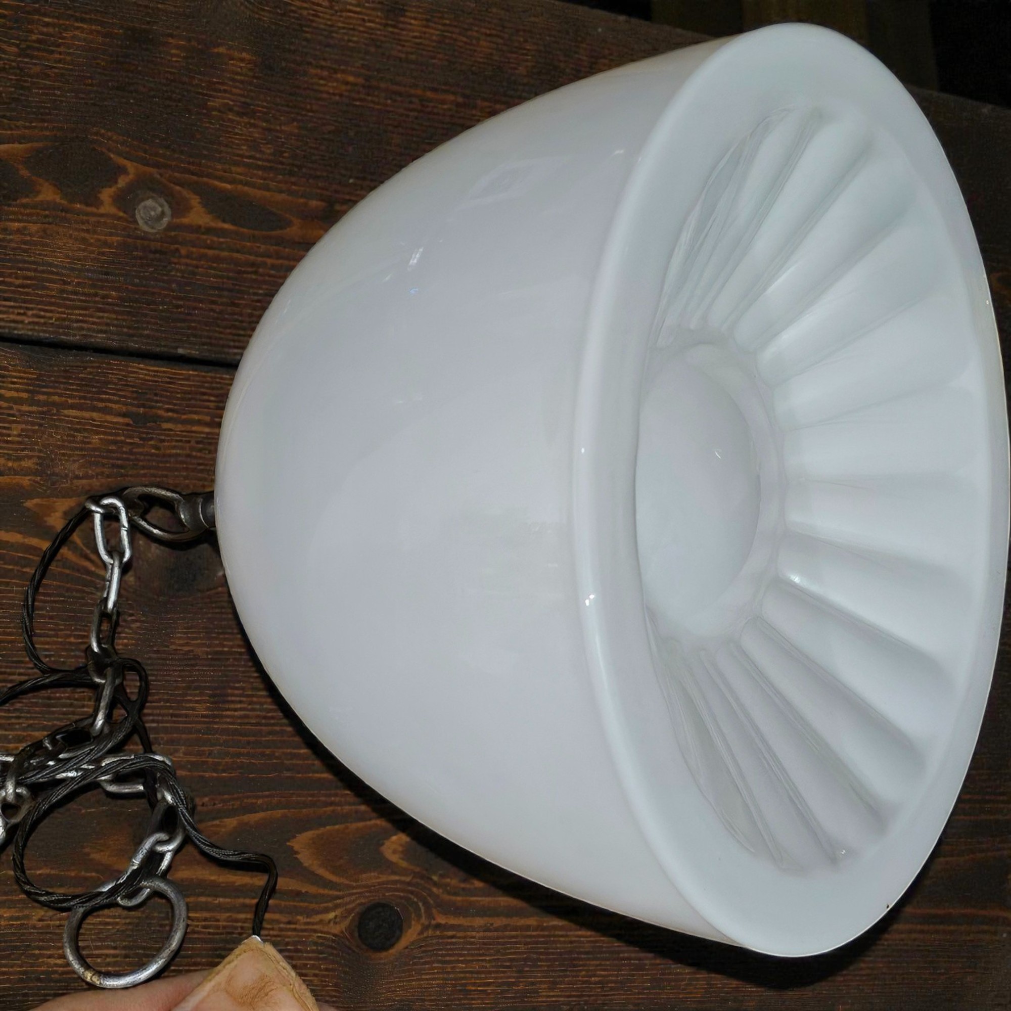 1950s Czech Sunflower Motif Opaline Glass Pendant Lights - Image 3