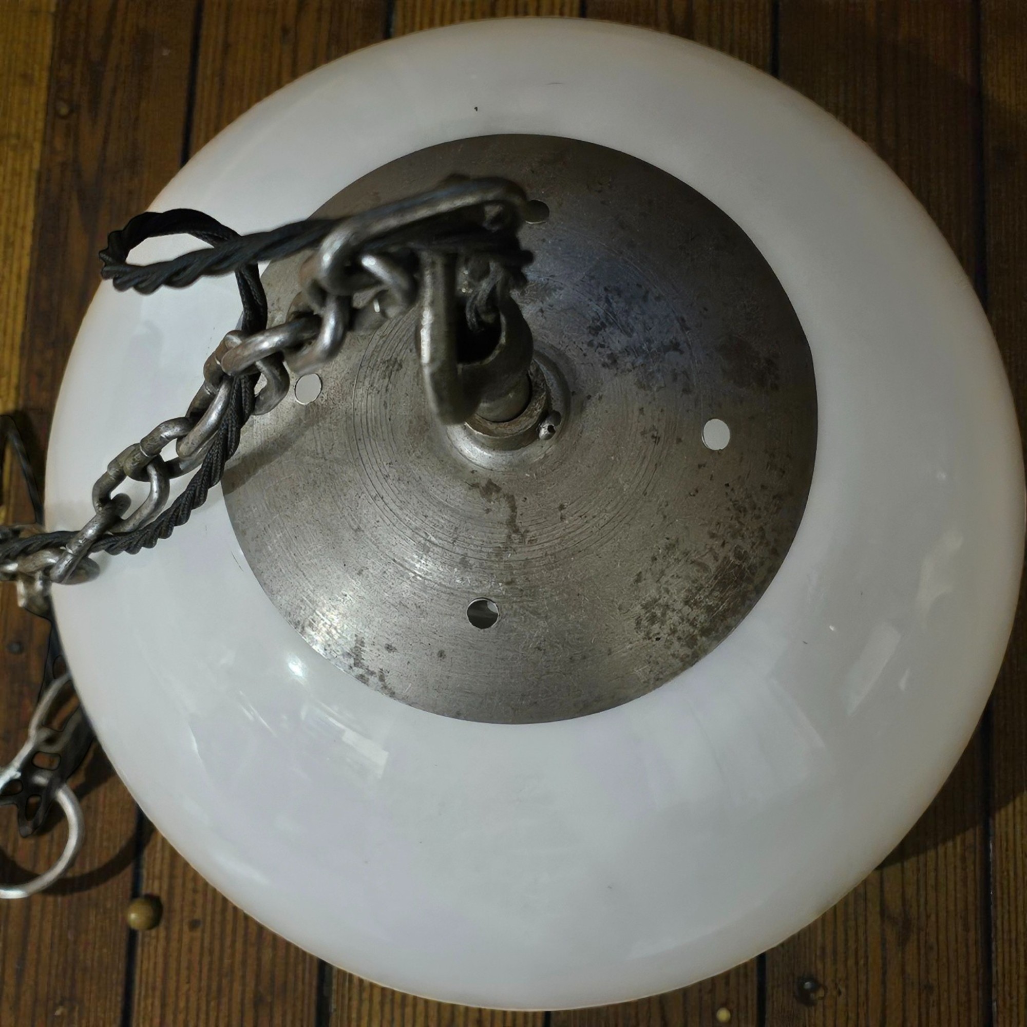 1950s Czech Sunflower Motif Opaline Glass Pendant Lights - Image 2