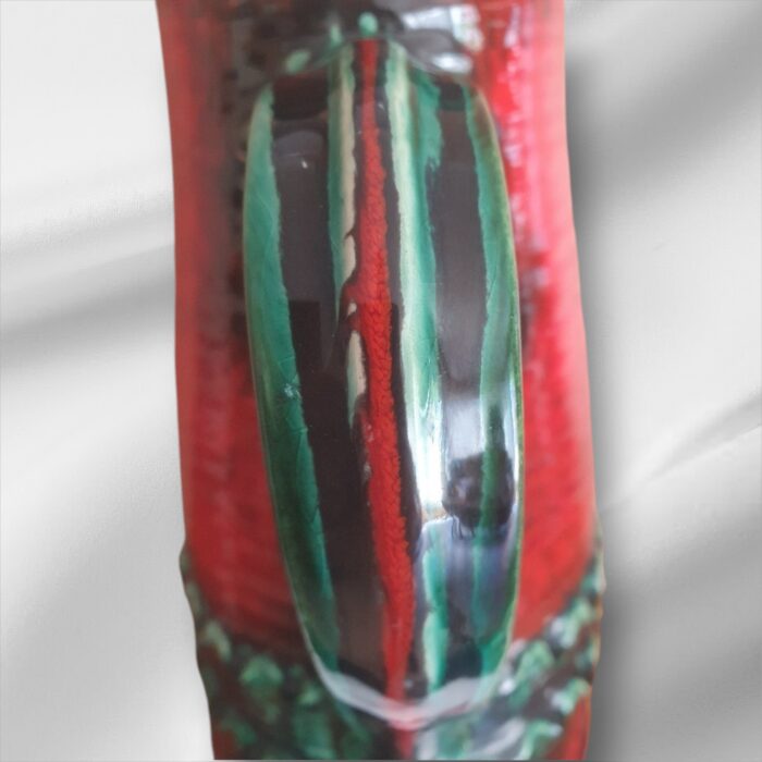 Mid Century Red & Green Jasba Keramik West German Fat Lava Vase/Jug - Image 5