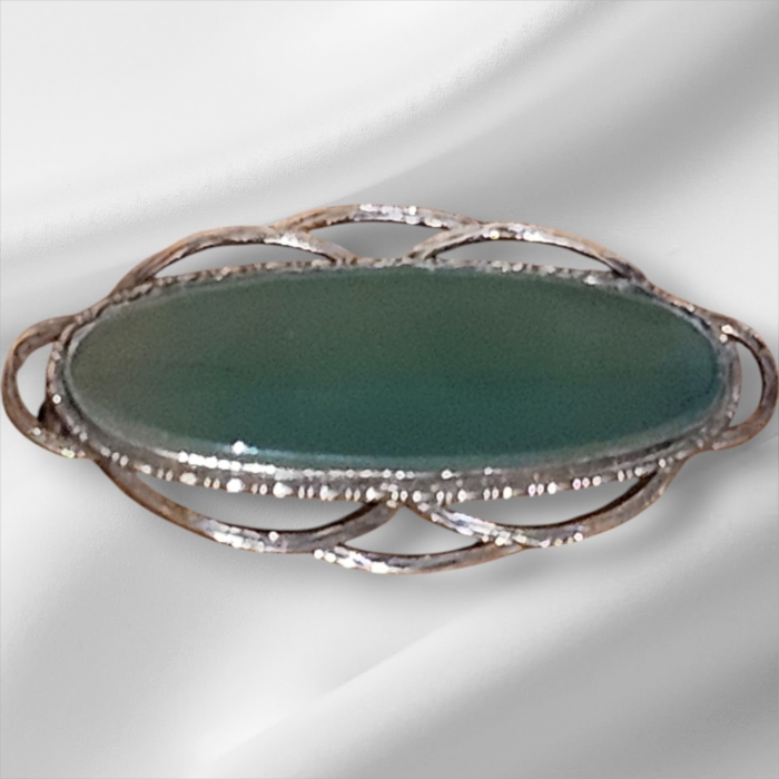 Antique Art Deco Sterling Silver and Jade Style Brooch (1920s-1930s)