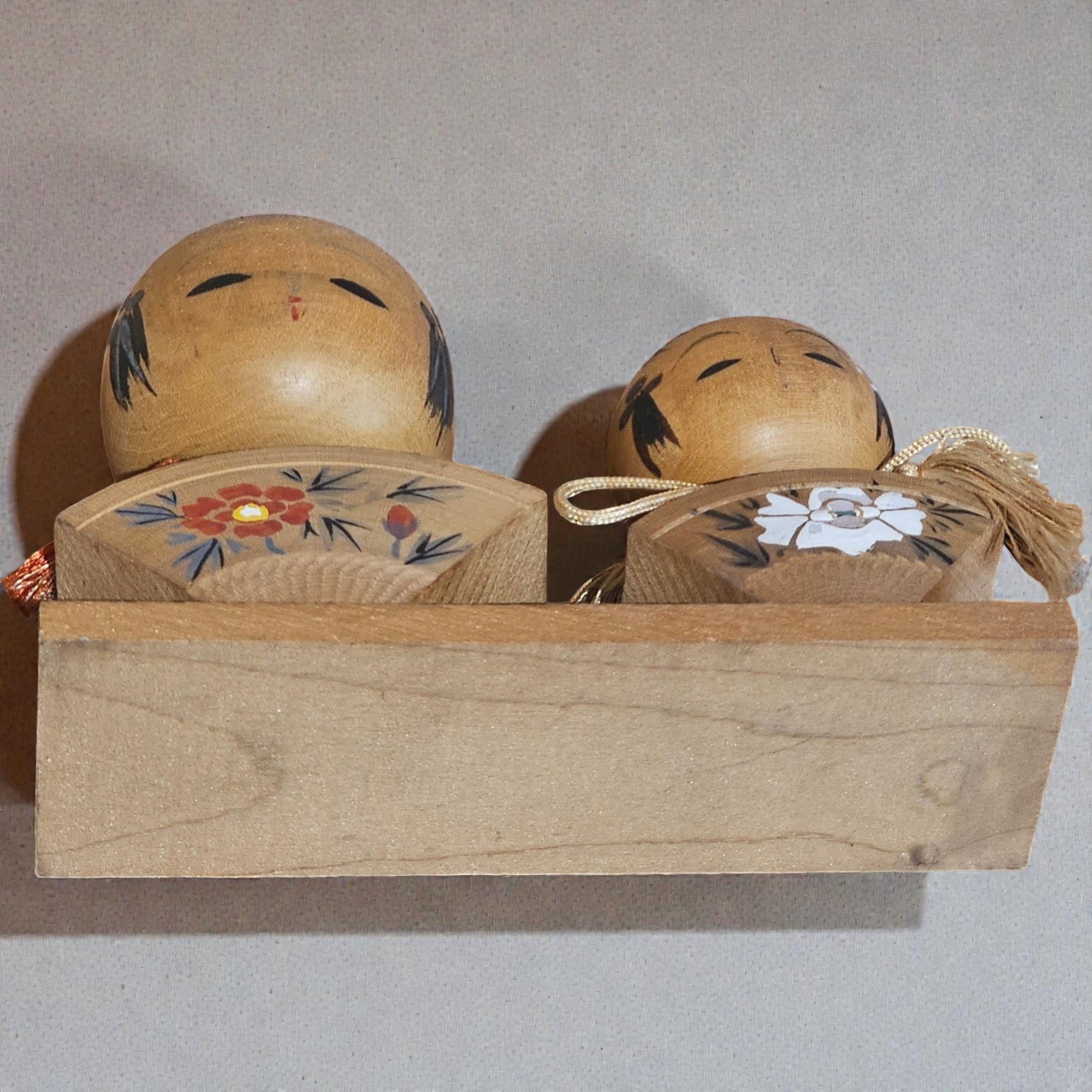 Pair of Vintage Japanese Kokeshi Dolls, Folding Fan from Japan. - Image 4