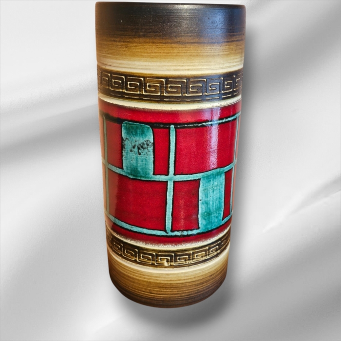 Mid-century multicoloured Dumler & Breiden West German fat lava vase with textured glaze