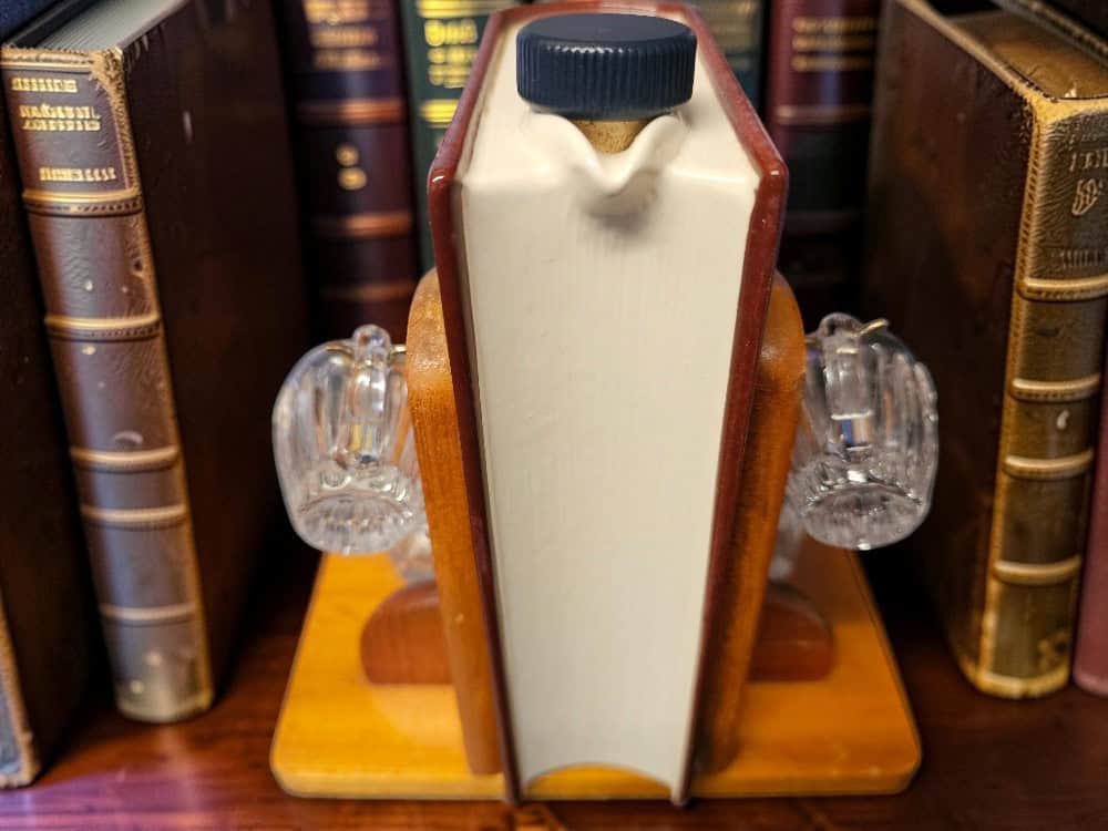 Vintage Ceramic Decanter Book & Glass Set – Whiskey & “Bright Spirit” Labels - Image 5