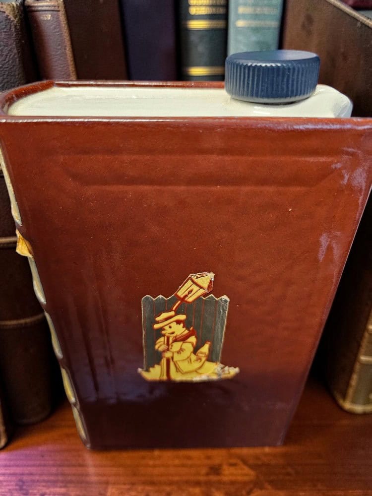 Vintage Ceramic Decanter Book & Glass Set – Whiskey & “Bright Spirit” Labels - Image 7