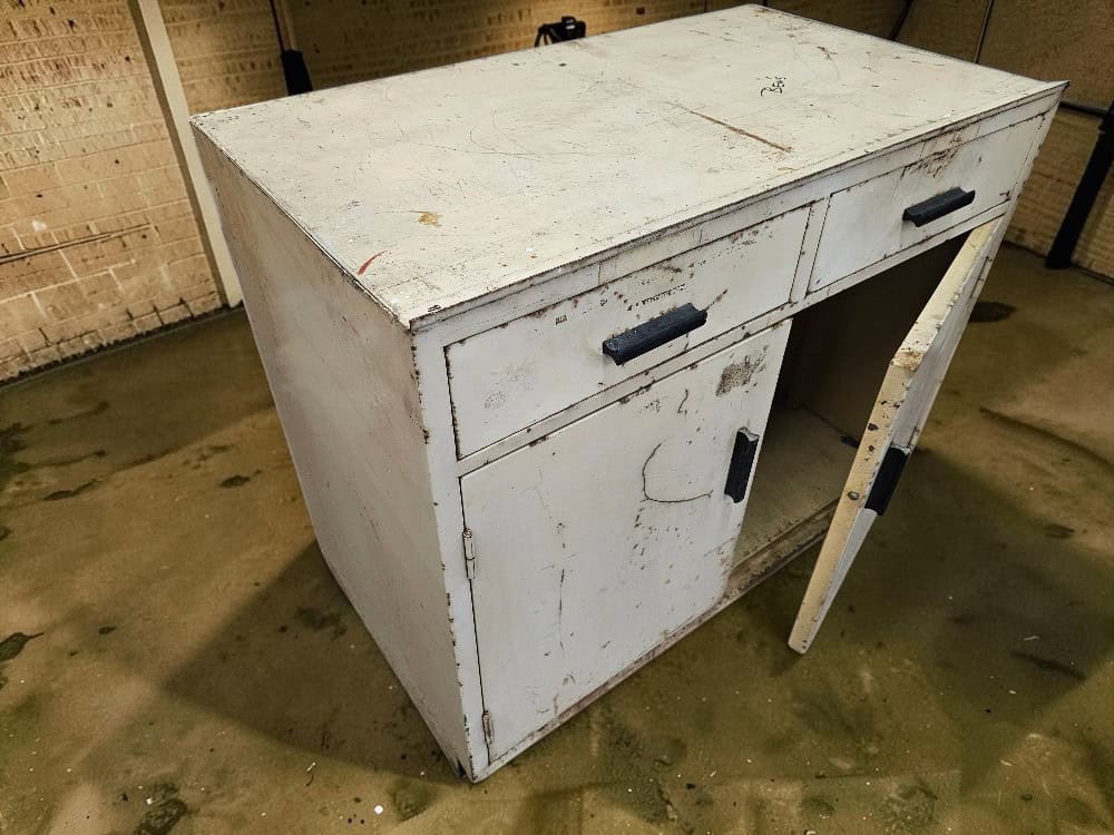 Vintage Industrial Metal Storage Cabinet with Two Drawers – 92cm - Image 3