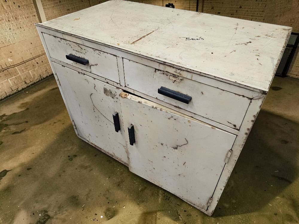 Vintage Industrial Metal Storage Cabinet with Two Drawers – 92cm - Image 4