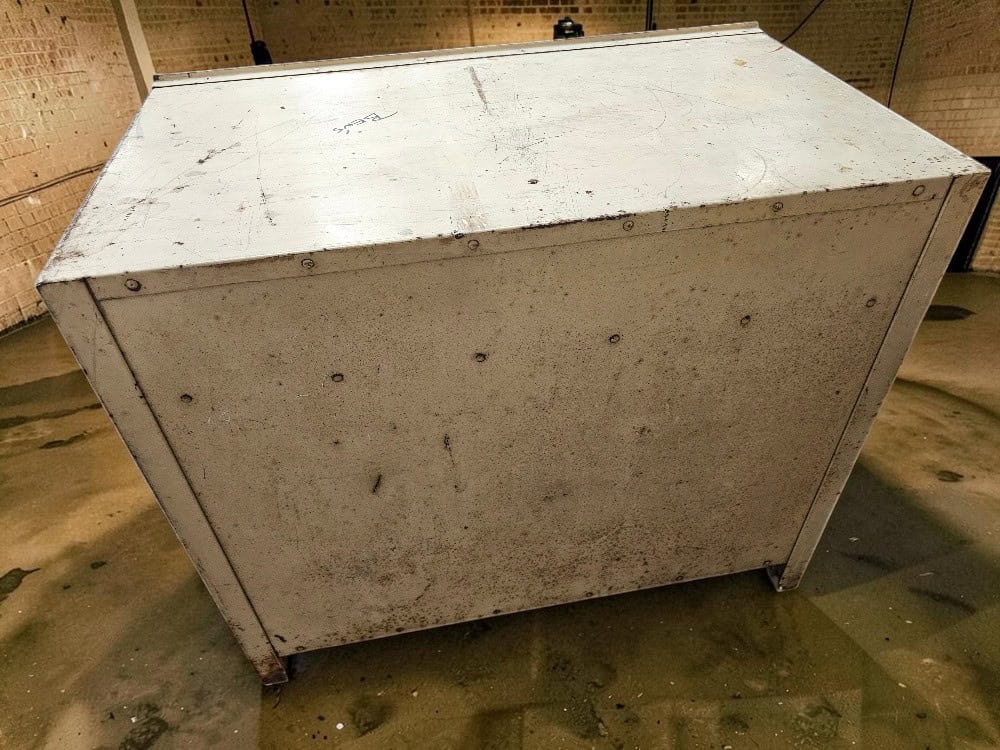 Vintage Industrial Metal Storage Cabinet with Two Drawers – 92cm - Image 5