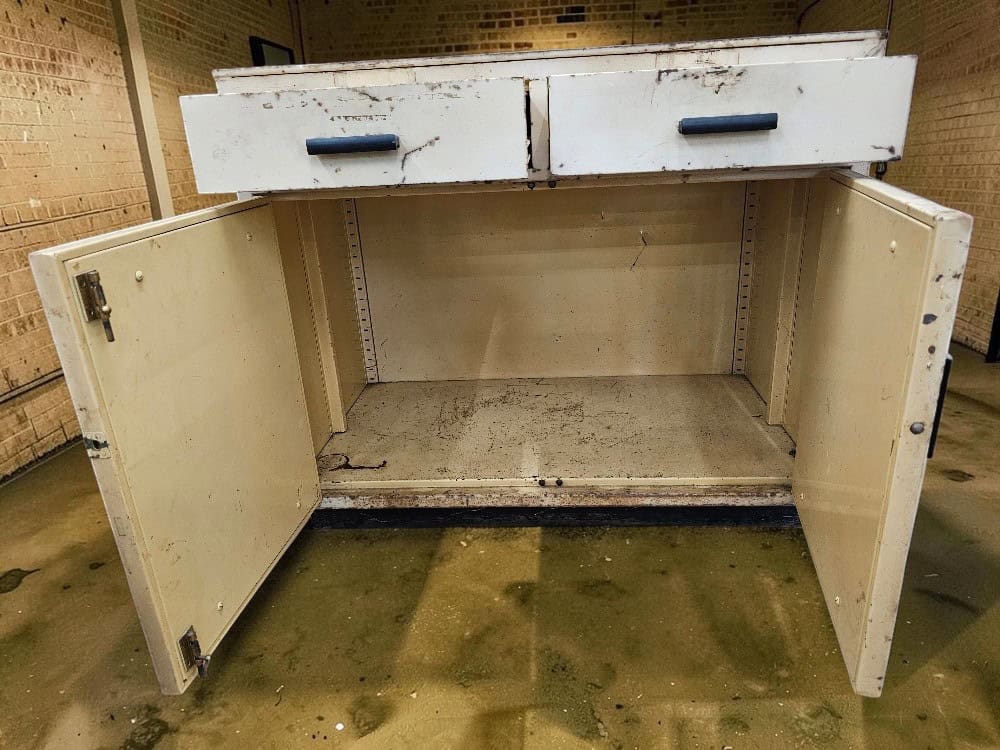 Vintage Industrial Metal Storage Cabinet with Two Drawers – 92cm - Image 6