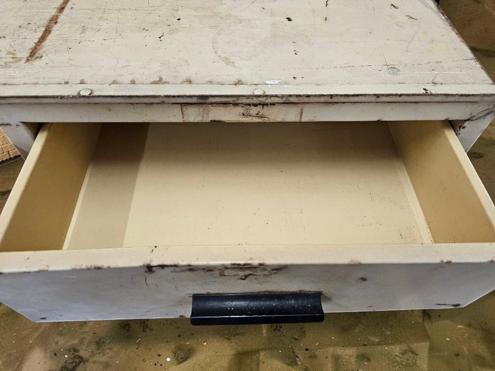 Vintage Industrial Metal Storage Cabinet with Two Drawers – 92cm - Image 11